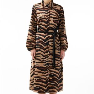 Liu Jo animal tiger print button down satin dress size 42 No belt